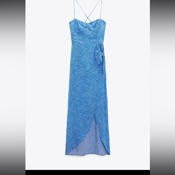 Zara Dresses & Skirts - ZARA BLUE MIDI SLIT DRESS
